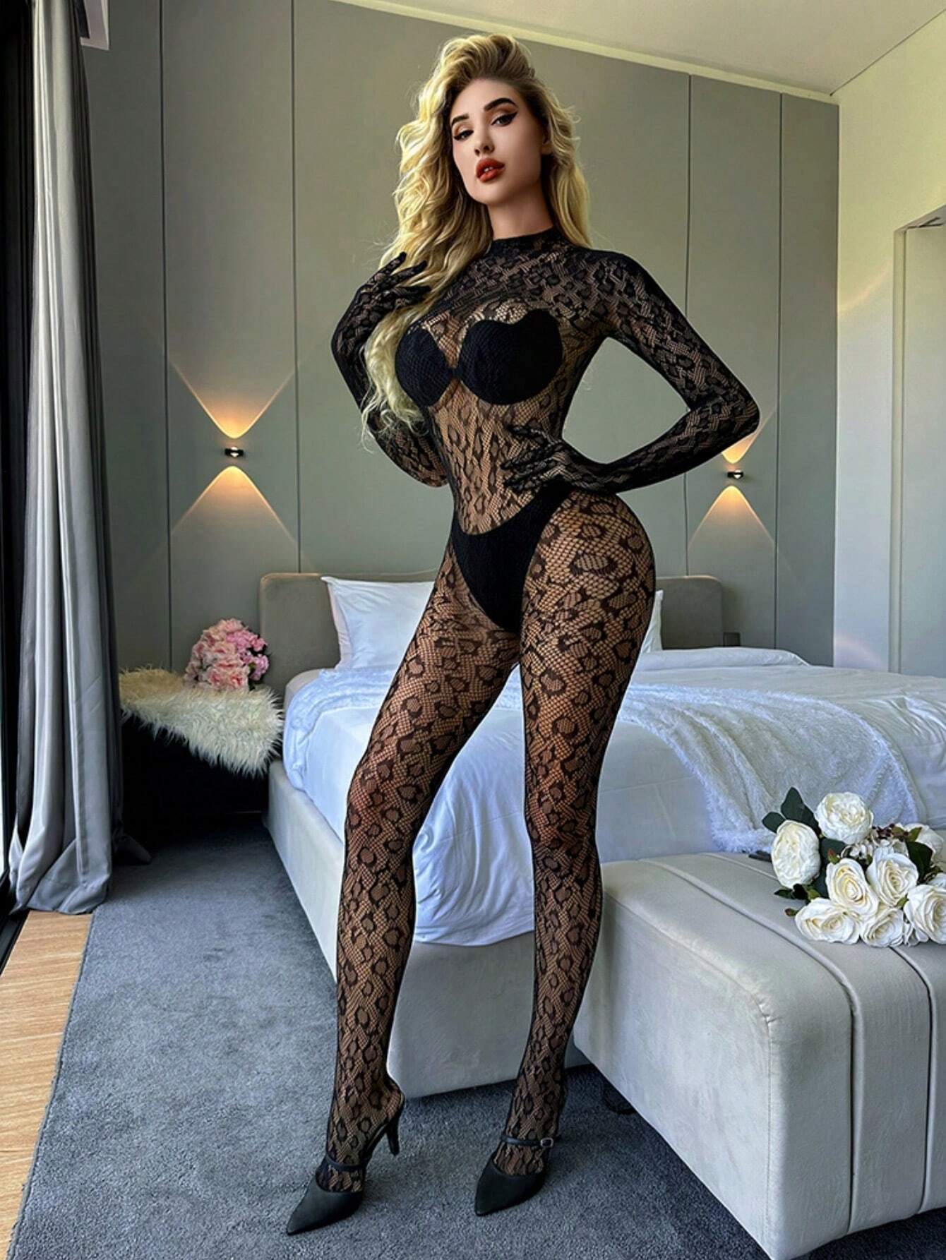 Lingerie Noire Sexy À Manches Longues