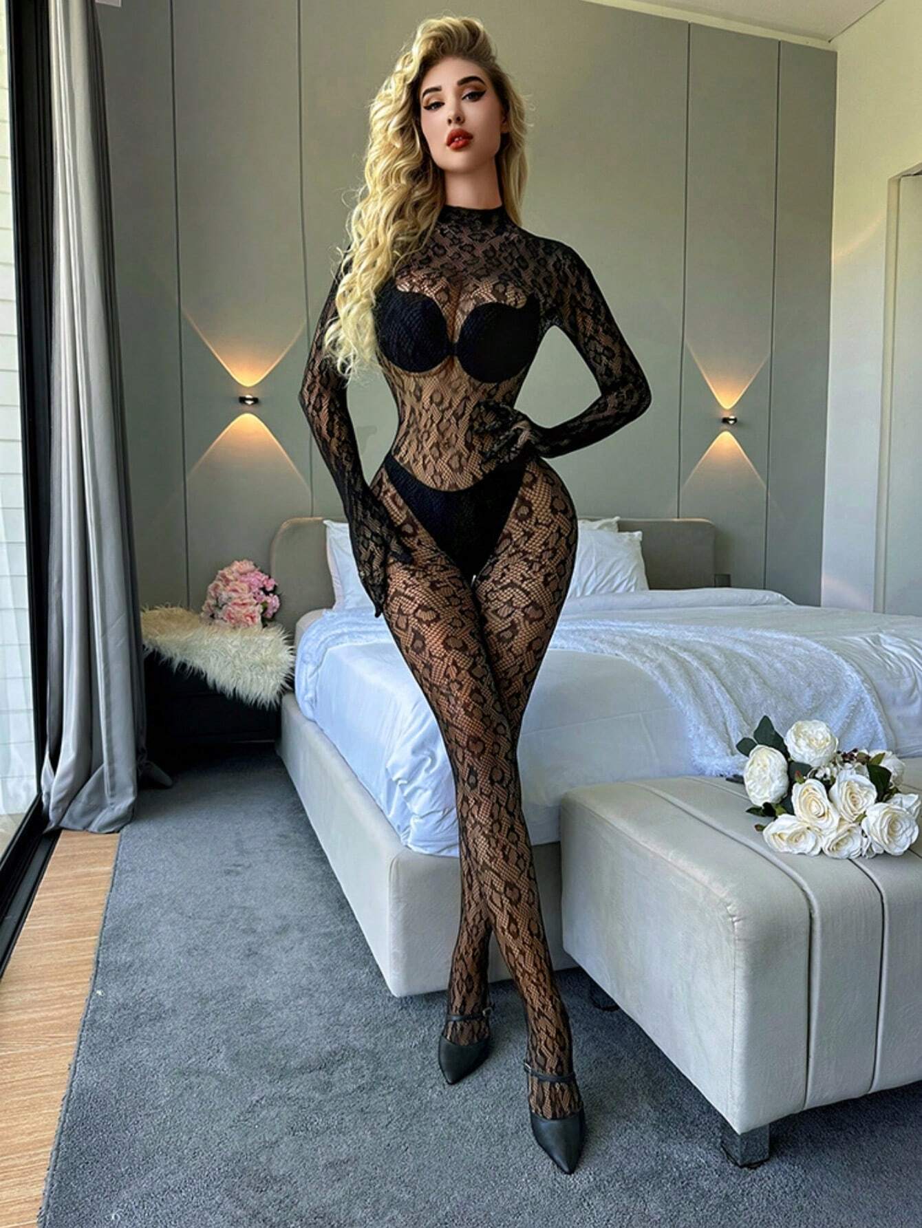 Lingerie Noire Sexy À Manches Longues